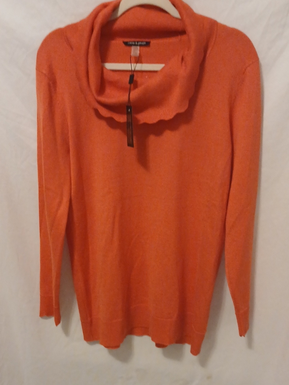 Cable & Gauge Vibrant Salmon Coral Pumpkin- Cowl Neck Sweater